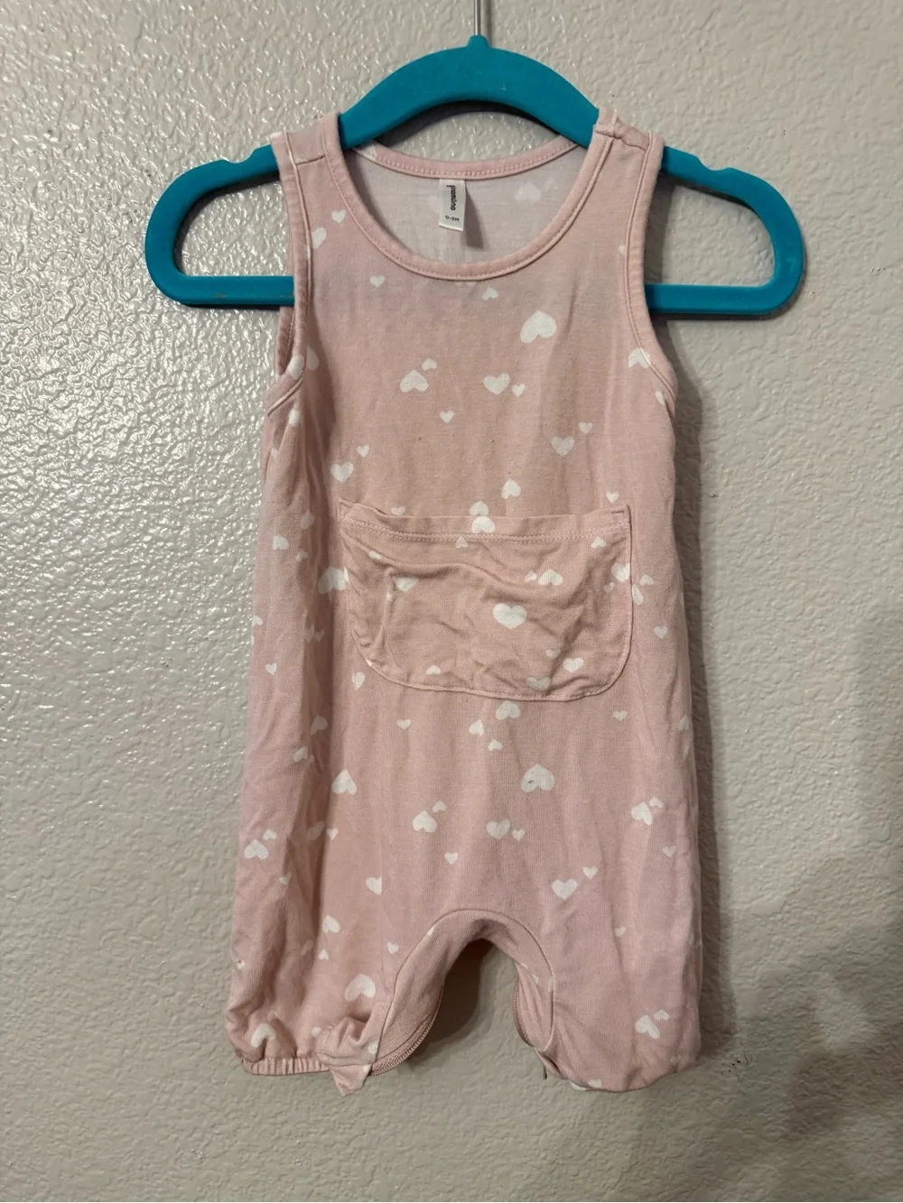 Toddler Sleeveless Pink Heart Pocket One-Piece Romper